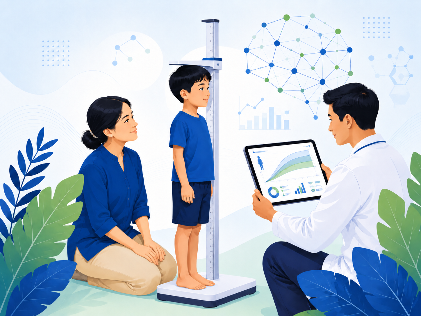 Ibu mendampingi anak saat pengukuran tinggi badan dan konsultasi dengan tenaga kesehatan berbasis data
